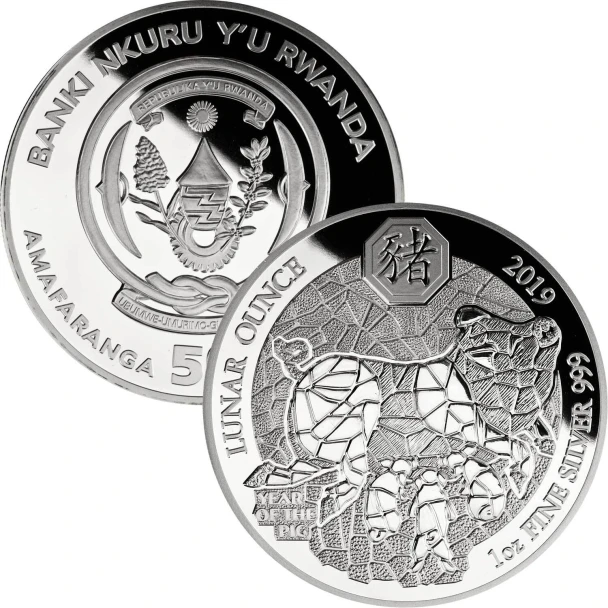 50 Francs Rwanda 2019 - 1 Ounce Silver PP - Lunar: Year Of The Pig