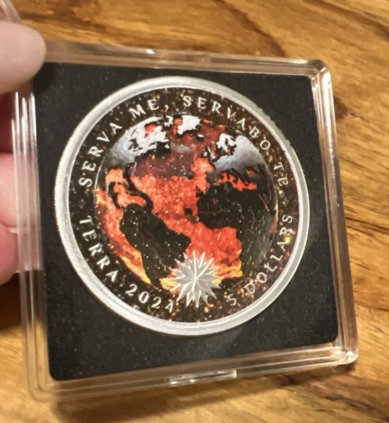 BURNING EARTH I Global Warming Terra 1 Oz Silver Coin 5$ Tokelau 2024