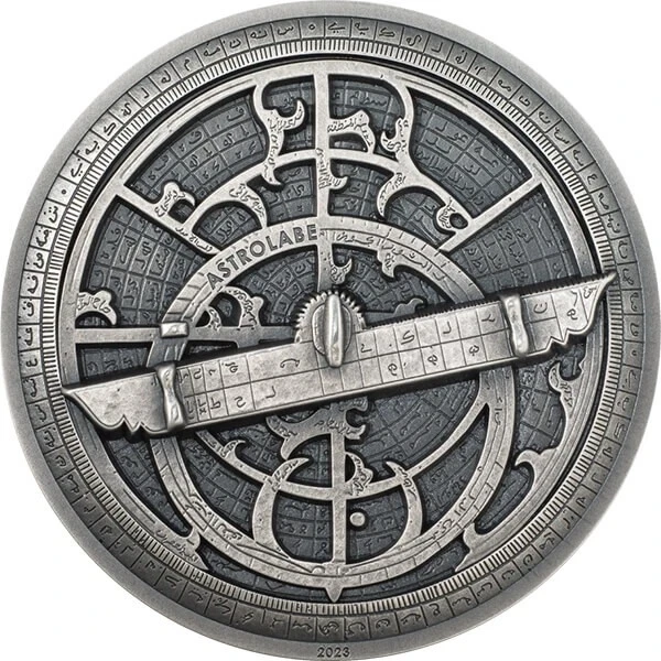 Astrolabe Historic Instruments 2 oz Antique finish Silver Coin Cook Islands 2023