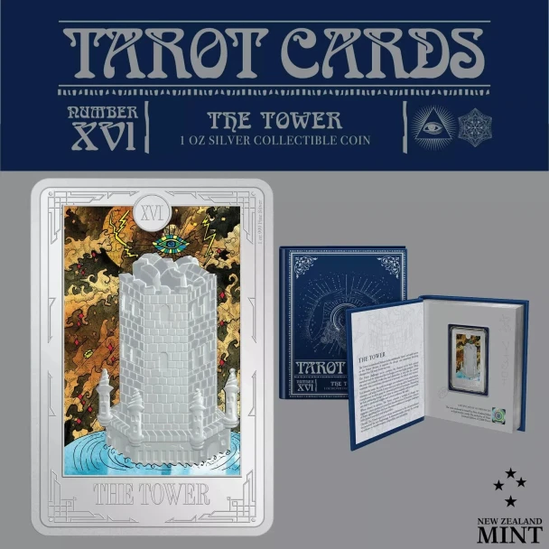 2024 THE TOWER Tarot Cards Number "XVI" 1oz Silver Coin $2 Niue NZ MINT