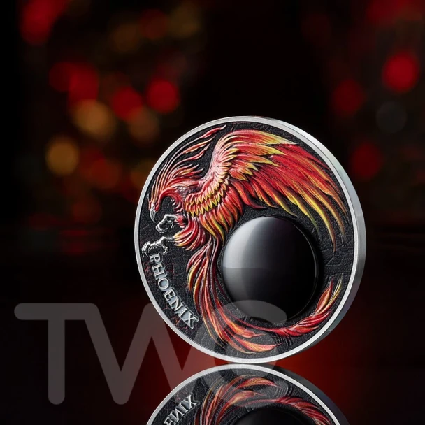 Phoenix Chronicles of Fire 2 oz Antique finish Silver Coin 10 Cedis Ghana 2023