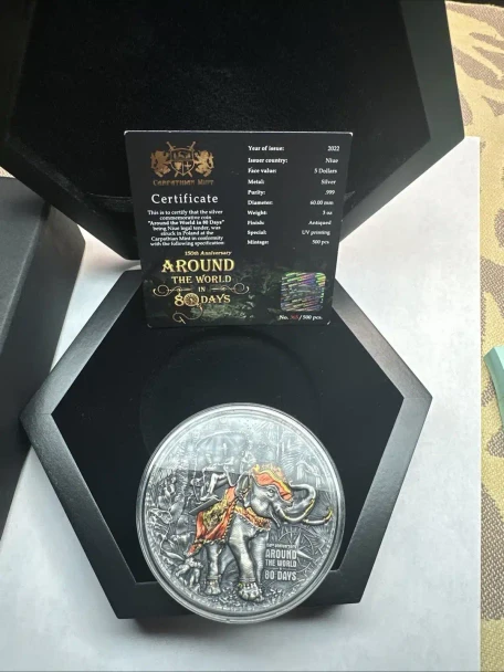 2022 - Around the World in 80 Days 150th Anniversary 3 oz Silver Coin 5$