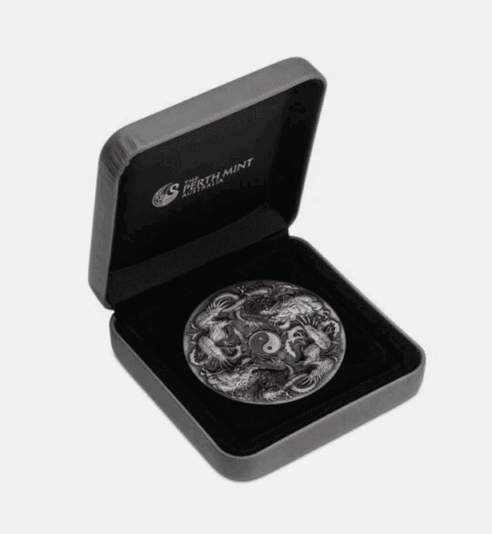 2021 $2 Tuvalu DOUBLE DRAGON N DOUBLE PHOENIX Ying Yang Antique 2 Oz Silver Coin