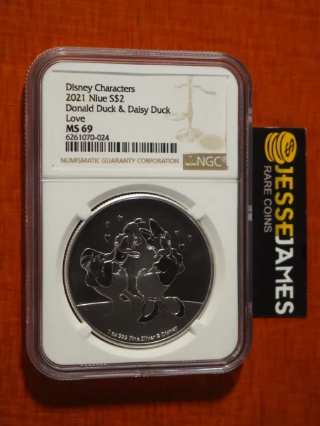 2021 $2 NIUE SILVER DISNEY DONALD & DAISY DUCK LOVE NGC MS69 1 OZ .999 FINE