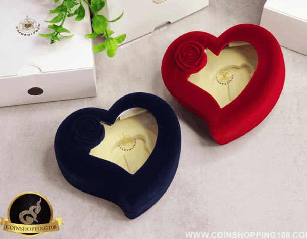 Coin box, empty box, contains 1 coin, available in 2 colors, red/blue, heart shape, beautifully designed by the Treasury Department. Product code B01-6
