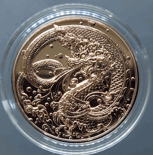 Zodiac coin, copper plated with Naga, Year of the Dragon, 2024, created by the Treasury Department, uncirculated.