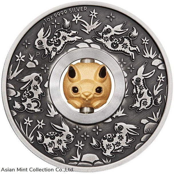2023 Tuvalu Year of the Rabbit Rotating Charm 1oz Silver Antiqued Coin