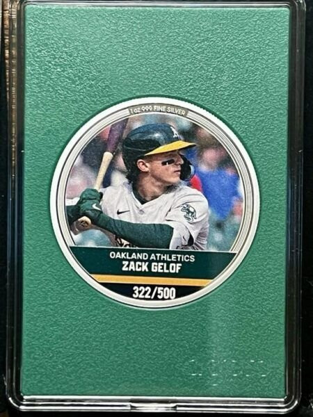 2024 Agoro MAJOR LEAGUE BASEBALL Silver Trading Coins Emerald Mintage - Zach Gelof #322 Oakland Athletics