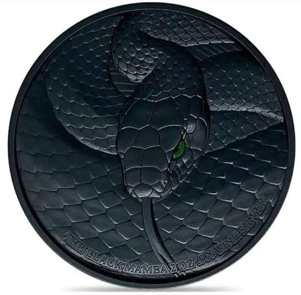2023 - 2 Oz Silver Coin Chad 10000 Francs CFA Black Mamba High Relief Coin