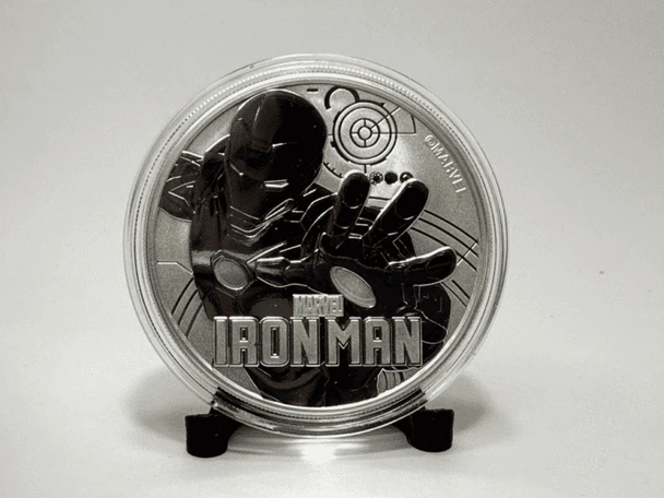 2018 MARVEL IRONMAN QEII REVERSE FROSTED TUVALU 1OZ SILVER PROOF $1 COIN & BOX