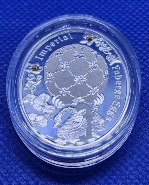 2012 - NIUE "Swan Egg" $1 IMPERIAL FABERGE EGGS Proof Silver Coin W/ Swarovski