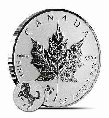 2014 $5 Canada Silver *Lunar Horse Privy Mark* REVERSE PROOF Maple Leaf 1 ounce