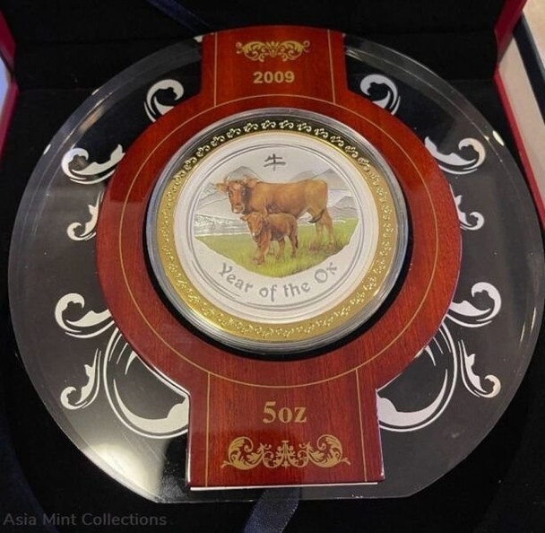 2009 Australia $8 Lunar OX Colorized Silver Coin - 5oz