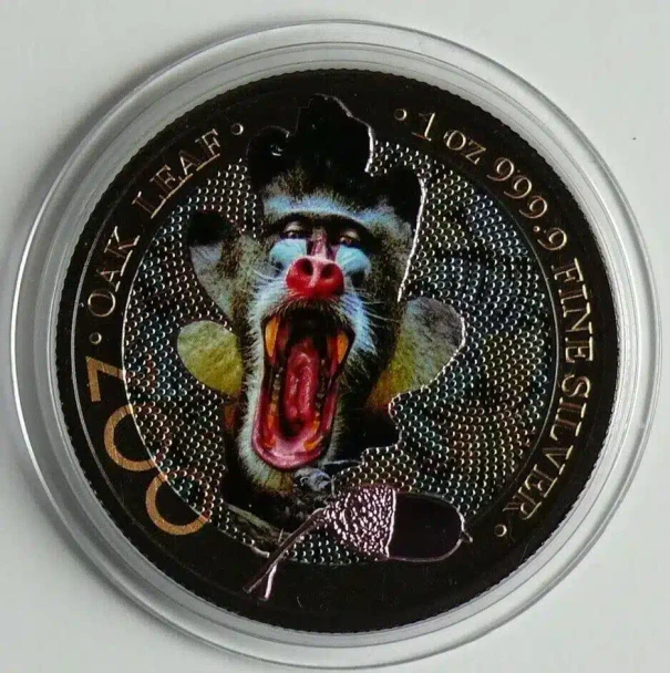 2019 - Germany 5 Mark Oak Leaf - Zoo Series - Mandrill - 1oz Silver Coin