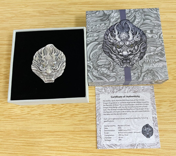 2023 Chad Nine Sons of the Dragon King 2oz Silver Ultra High Relief Coin