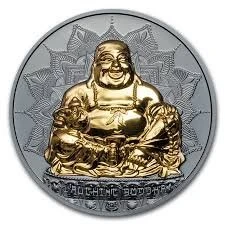 2017 - 2 Oz BLACK PROOF Silver $10 Palau LAUGHING BUDDHA High Relief Coin.