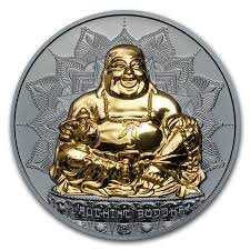 2017 - 2 Oz BLACK PROOF Silver $10 Palau LAUGHING BUDDHA High Relief Coin. physical World Coins No Show Mint