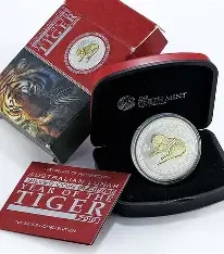 2010 Australia $30 (Series II) Lunar Year Of Tiger 1-Kilo Silver Coin with Topaz Gems on Eyes