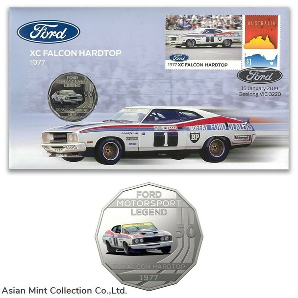 2018 - Ford Motor Racing Car XC Falcon Hardtop Stamp &amp; 50c UNC Coin- PNC