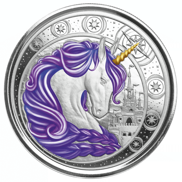 2023 - Ghana Unicorn ""Aurora"" 1oz Silver 999 Color with Certi Log Coincard