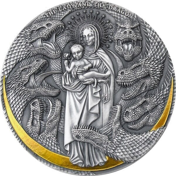 2021 - The Lady and the Dragon Apocalypse 3 oz Antique finish Silver Coin Cameroon
