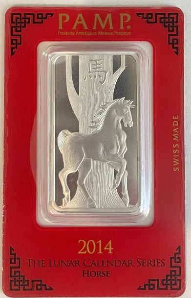 2014 Pamp Suisse Lunar Calendar Series Horse 1 oz Silver Bar .999