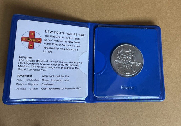 1987 - Silver $10 Ten Dollars Uncirculated Coin - State Series - New South Wales