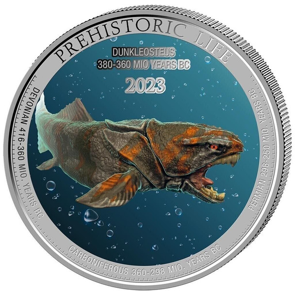 2023 - Prehistoric Life Dunkleosteus Silver Coin Color oz 999 Congo