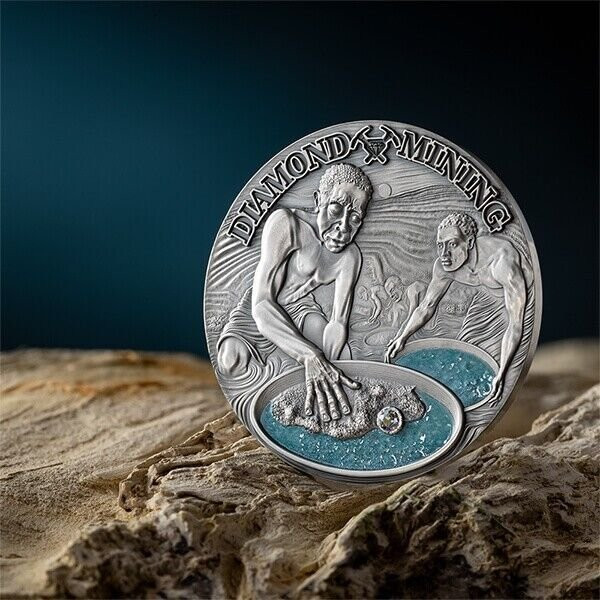 2023 - Diamond Mining Earth Treasures 50 g Antique finish Silver Coin Cameroon