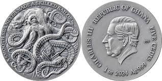 2024 - Kraken Life Quotes 1 oz Antique finish Silver Coin 5 Cedis Ghana