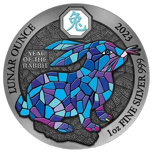2023 1 Oz Silver 50 Francs Rwanda AZURE YEAR OF THE RABBIT Coin - 030/1000