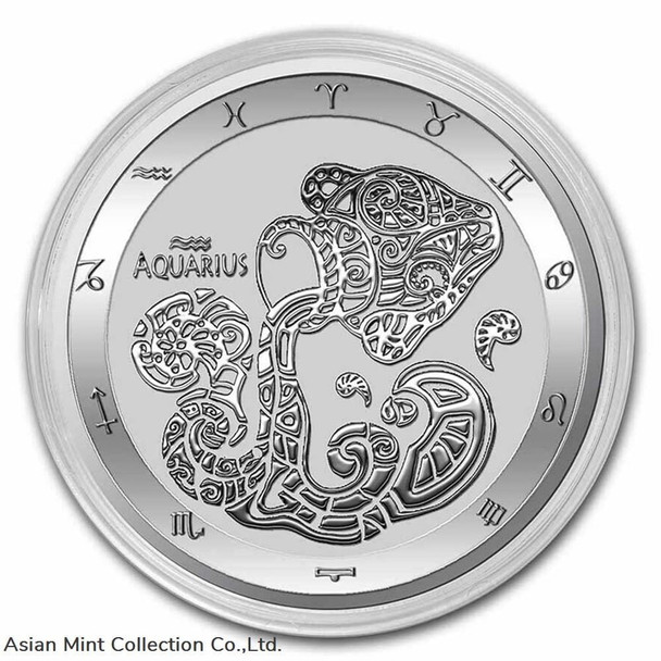 2022 Tokelau 1 oz .999 Silver $5 Zodiac Series: Aquarius , in Capsule