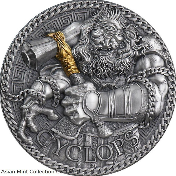 2022 - Cyclops The Great Greek Mythology 1 oz Antique finish Silver Coin Cameroon