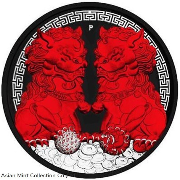 2020 - 1$ - Guardian Lions Pixiu - Black &amp; Red - 1 Oz Silver Coin