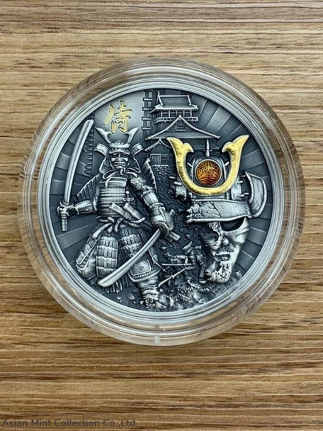 2019 2oz $5 NZD Niue Warriors Samurai Ultra High Relief Antique Finish Silver Coin