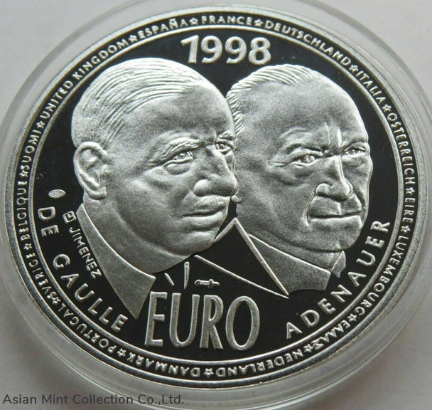 20 EURO 1998 DE GAULLE + ADENAUER , SILVER .925