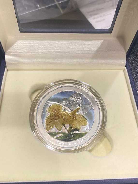 Thai orchid commemorative Paphiopedilum silver coin