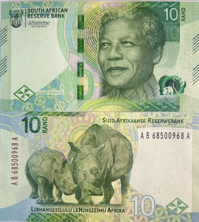 Banknote - 2023 South Africa, 10 Rand, P148 UNC, Mandela (F) Rhinoceros (R)