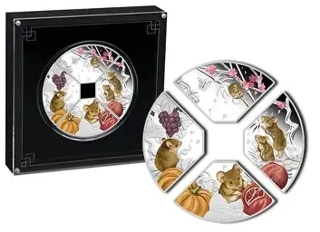 2020 4 oz Tuvalu Lunar Series "Year of the Mouse" 4 Quadrant Proof Silver Coin Set