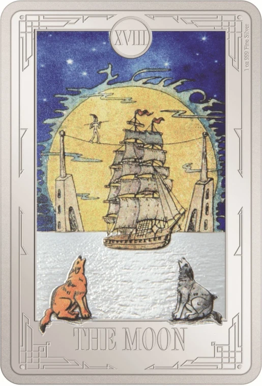 2023 Niue Tarot Card THE MOON XVIII Colorized 1 oz .999 PURE Silver Coin