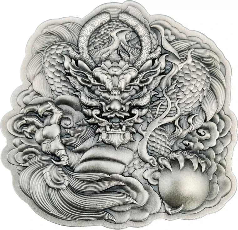 2022 - DRAGON SHAPED 2 Oz Silver Coin 1$ Fiji