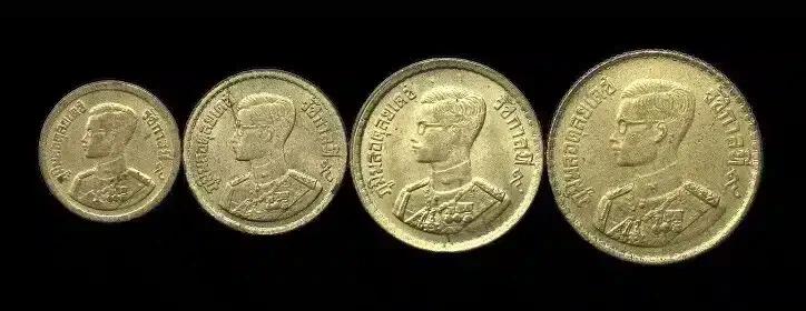1957 - Thailand Money Penny Satang complete set with panel (5-10-25-50 Satang), beautiful selection