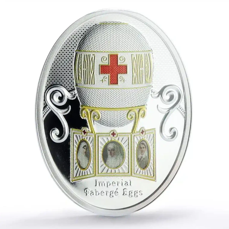 2021 - RED CROSS WITH IMPERIAL PORTRAITS EGG Faberge Silver Coin 1$ Niue physical World Coins Mint of Poland