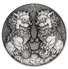 2021 Australia $2 Double Pixiu Antiqued 2 oz .9999 Silver Coin