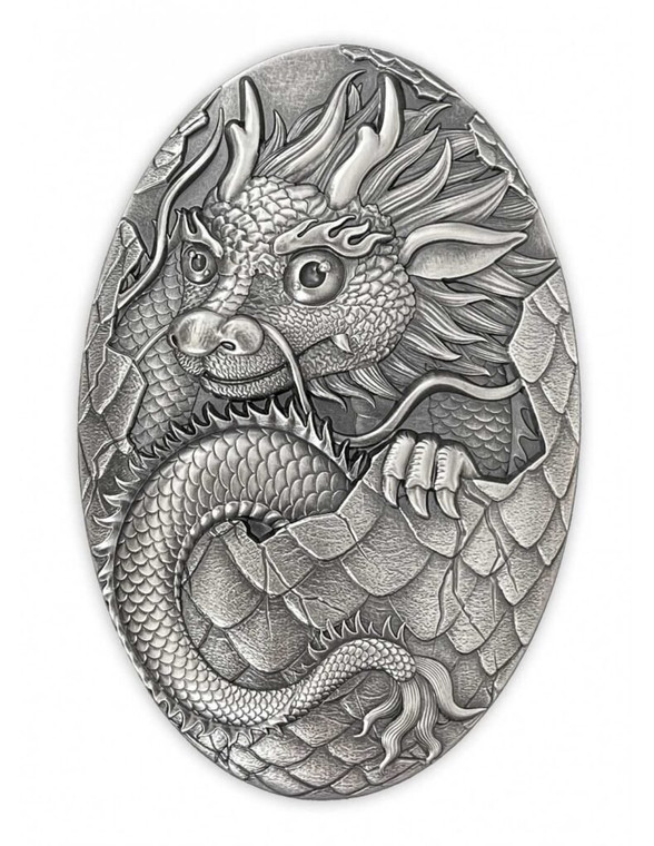 2024 Djibouti Dragon Egg 5oz Silver Shaped Antique Finish Coin