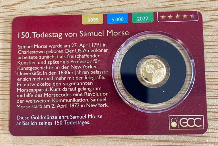2022 - Gold Coin Card - Solomon Islands $10 Gold PP Samuel Morse physical Gold Coins 