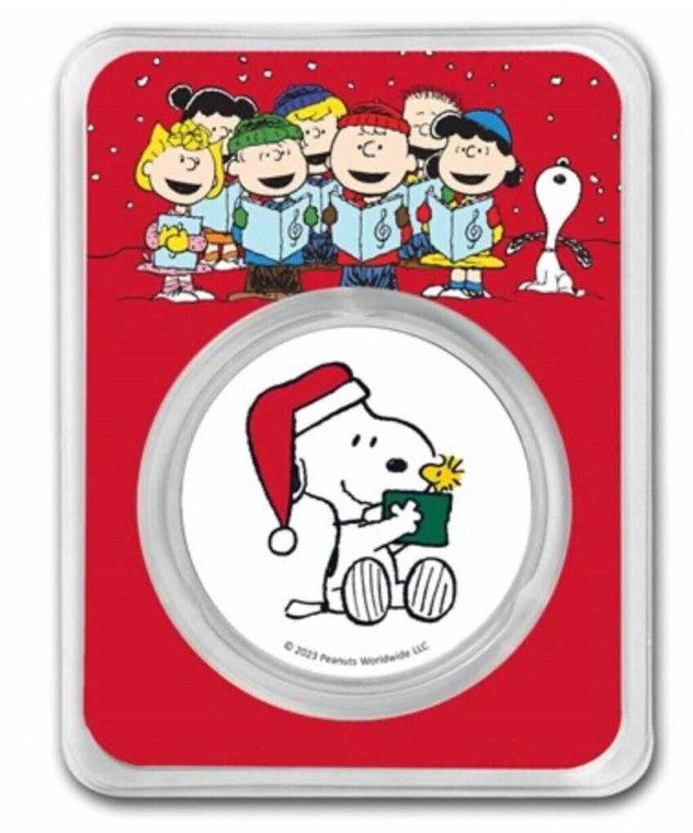 2023 - Peanuts® Snoopy Santa Holding Woodstock Colorized .999 Silver TEP &amp; Velvet Bag physical United States 