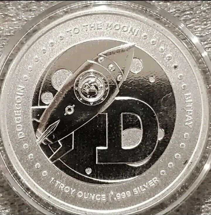 DOGE To The Moon Dogecoin 1 Troy Oz .999 Fine Silver Round Coin - in capsule physical Themes & Pop Culture 