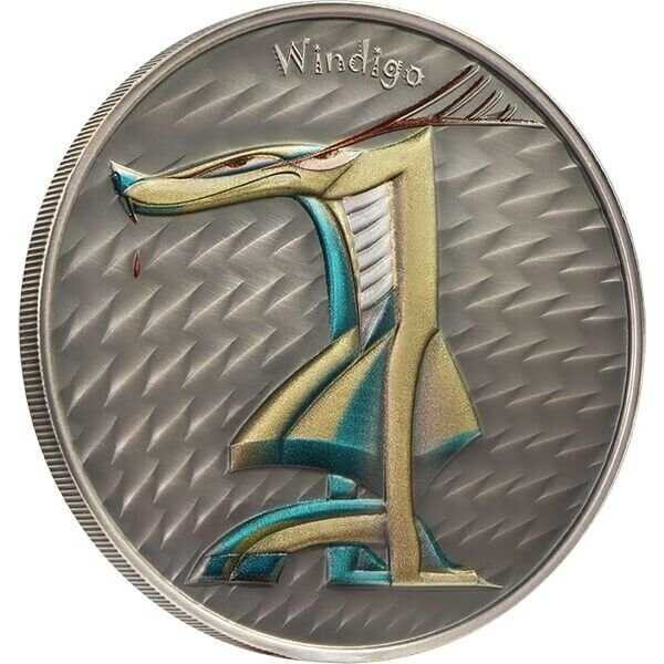 2023 - Windigo World of Cryptids 1 oz Antique finish Silver Coin 2$ Niue physical World Coins 