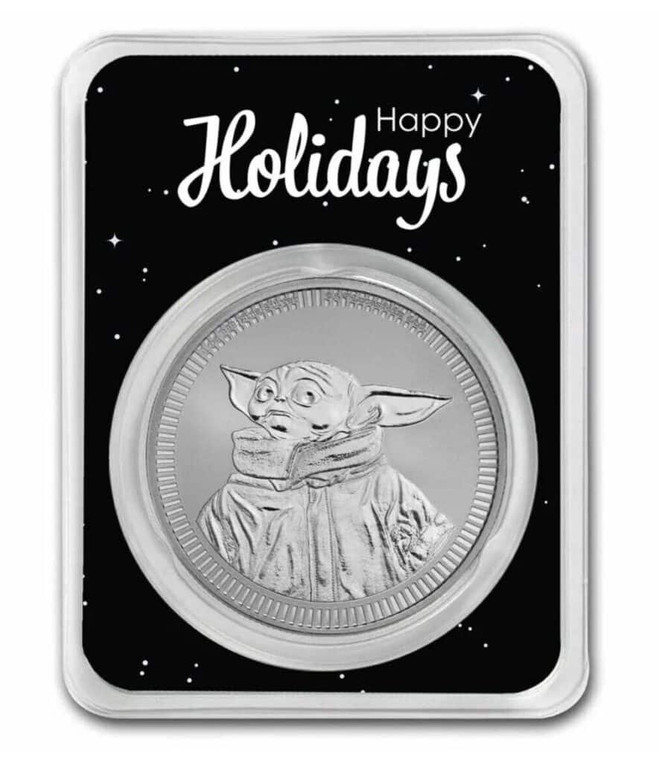 2023 Niue 1 oz . 999 silver Grogu Baby Yoda in Serialized Happy Holidays In TEP